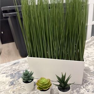 IKEA Green and White Artificial Grass Planter